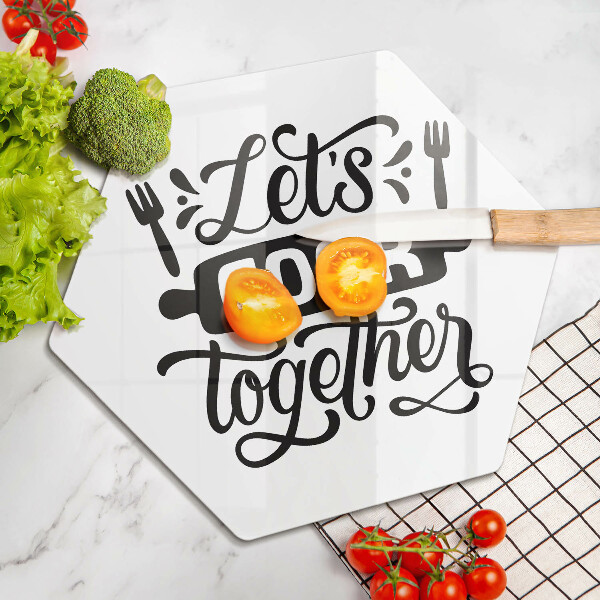 Glas Herdabdeckplatte Let's cook together