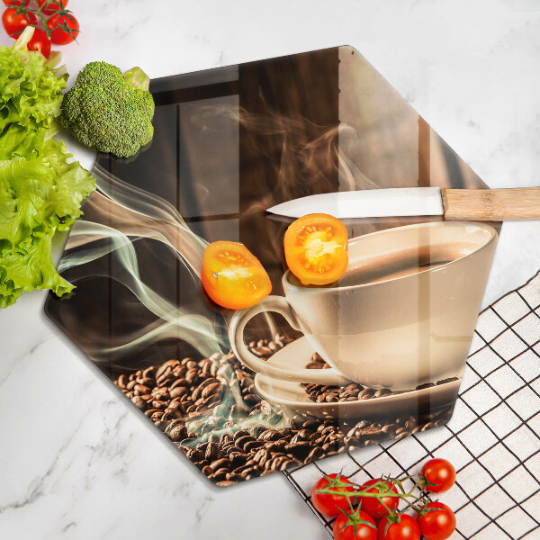 Glas Ceranfeldabdeckung Spritzschutz Tasse und Kaffeebohnen