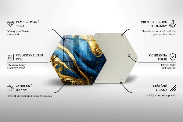 Glas Ceranfeldabdeckung Spritzschutz Blauer und goldener Marmor