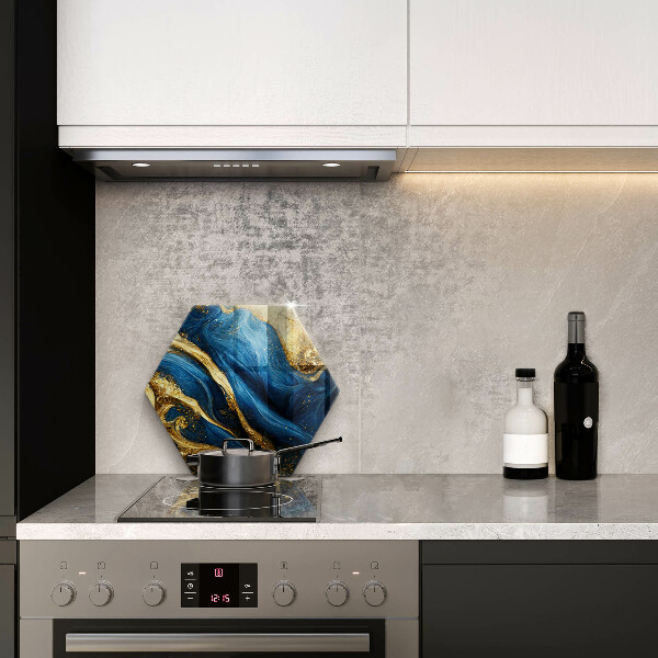 Glas Ceranfeldabdeckung Spritzschutz Blauer und goldener Marmor