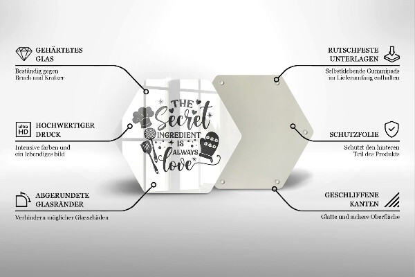 Glas Ceranfeldabdeckung Spritzschutz Inschrift Satz