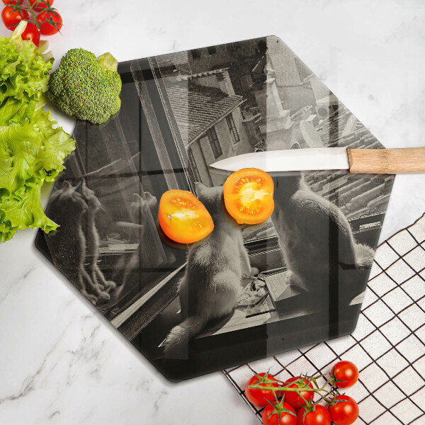 Glas Herdabdeckplatte Katzenstadt und Fenster