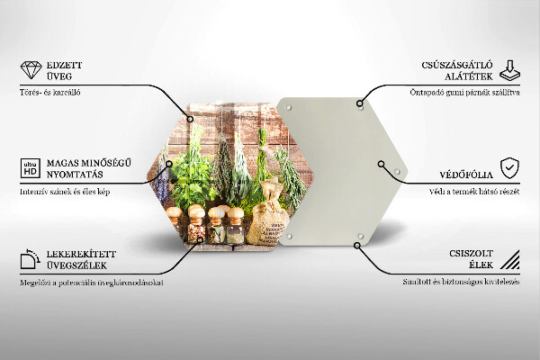 Glas Herdabdeckplatte Kräuter Gewürze und Holz
