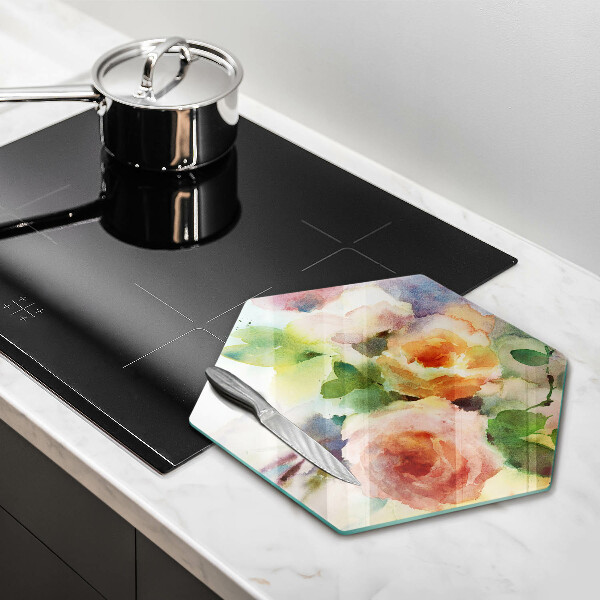 Glas Herdabdeckplatte Bemalte Blumen
