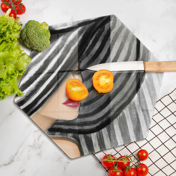 Glas Herdabdeckplatte Frau mit Hut