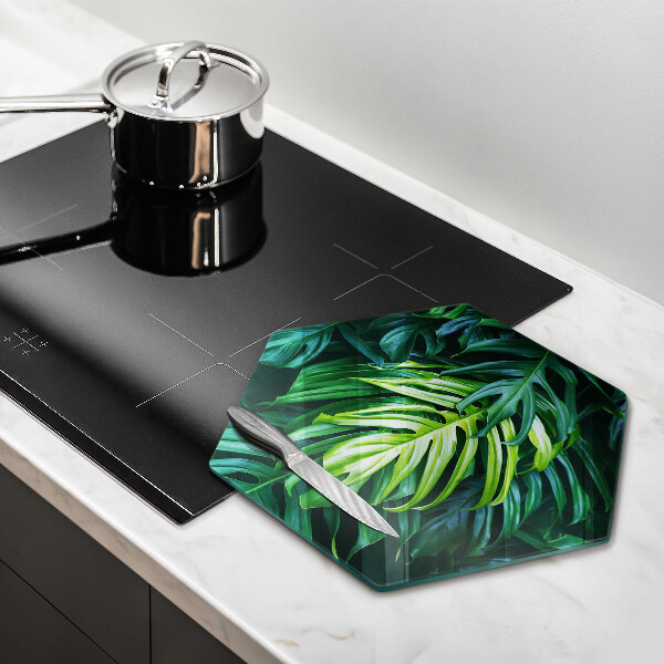 Glas Herdabdeckplatte Wilde Monstera-Blätter