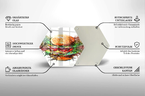 Glas Herdabdeckplatte Hamburger-Zeichnung