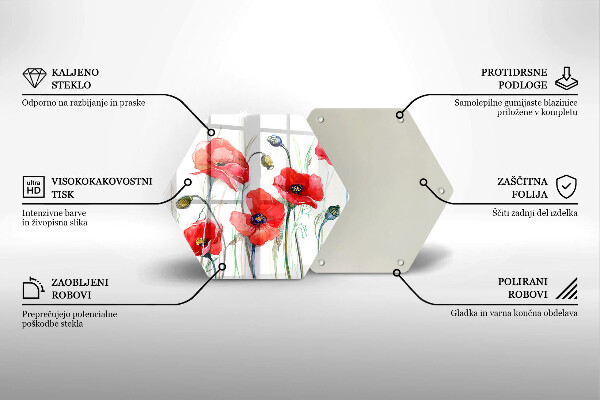 Glas Herdabdeckplatte Rote Mohnblumen