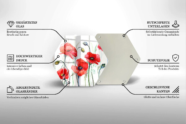 Glas Herdabdeckplatte Rote Mohnblumen
