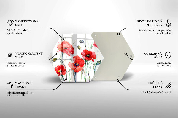 Glas Herdabdeckplatte Rote Mohnblumen