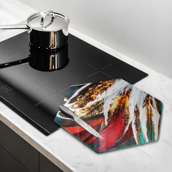 Glas Herdabdeckplatte Boho-Vogelfedern