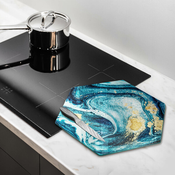 Glas Herdabdeckplatte Blaugoldene Abstraktion