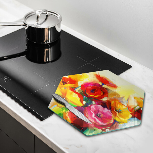 Glas Herdabdeckplatte Bemalte bunte Blumen