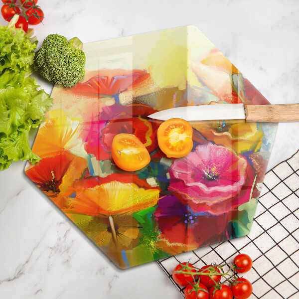 Glas Herdabdeckplatte Bemalte bunte Blumen