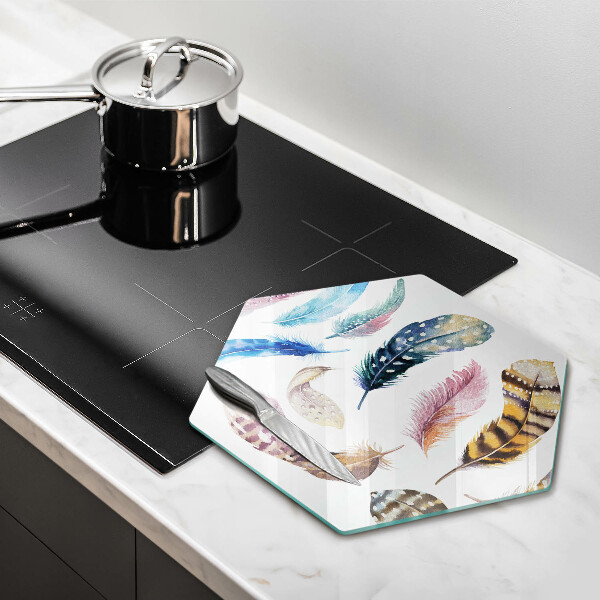 Glas Herdabdeckplatte Bunte Vogelfedern