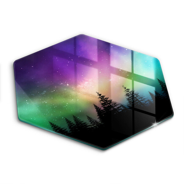 Glas Herdabdeckplatte Aurora Borealis und Wald