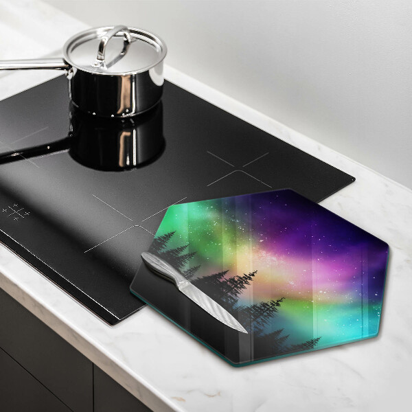 Glas Herdabdeckplatte Aurora Borealis und Wald