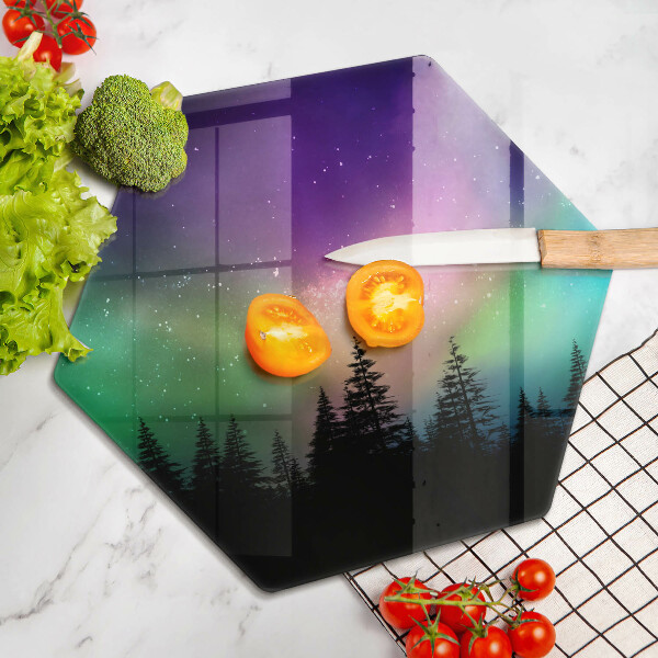 Glas Herdabdeckplatte Aurora Borealis und Wald