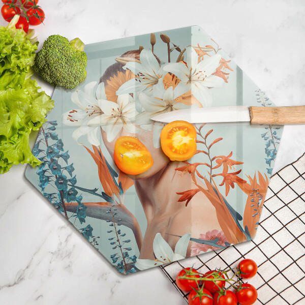 Glas Herdabdeckplatte Frau in Blumen