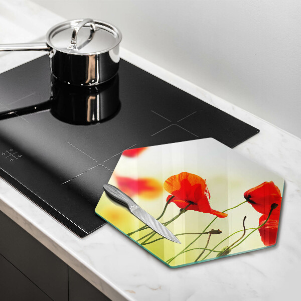 Glas Herdabdeckplatte Rote Mohnblumen