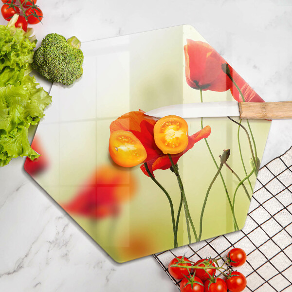 Glas Herdabdeckplatte Rote Mohnblumen