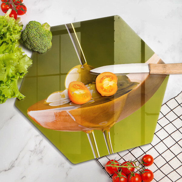 Glas Herdabdeckplatte Olivenöl und Oliven