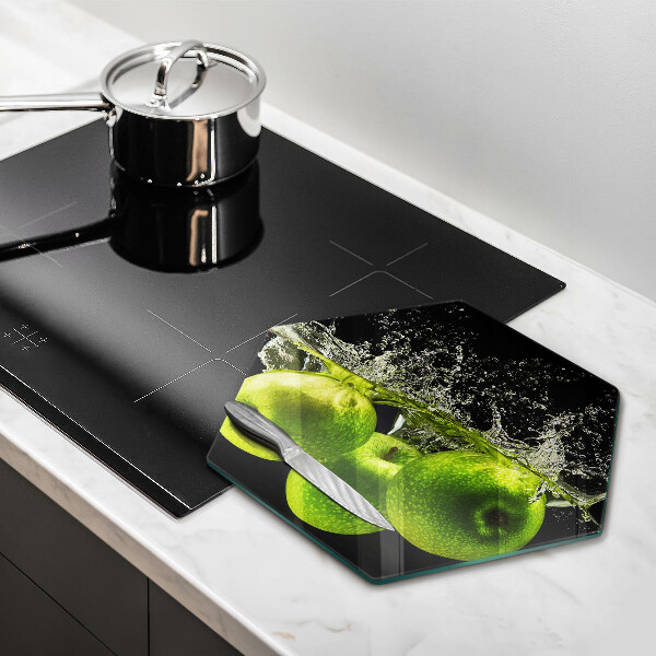 Glas Herdabdeckplatte Grüne Äpfel und Wasser