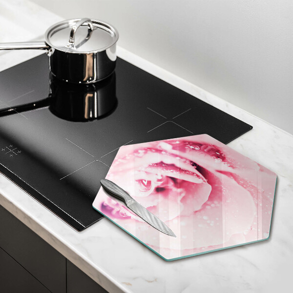 Glas Ceranfeldabdeckung Tautropfen und Rosenblüte