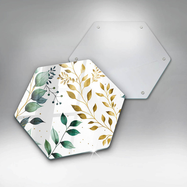 Glas Herdabdeckplatte Grüne und goldene Blätter
