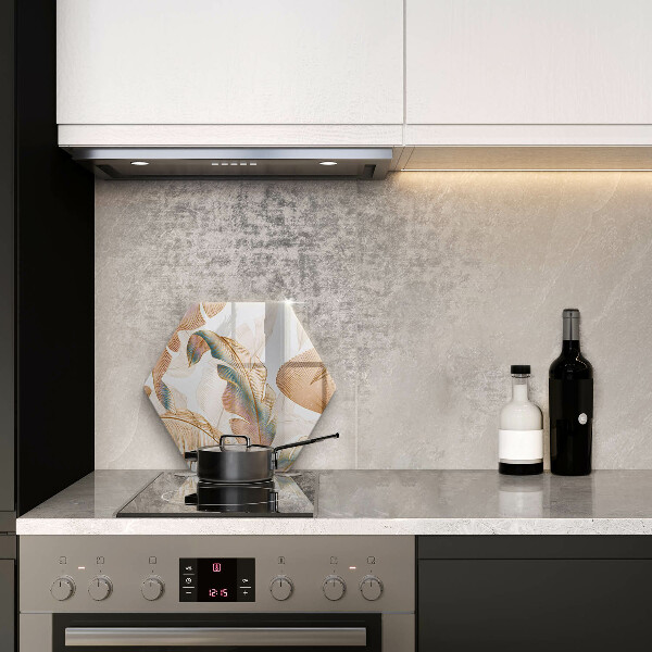Glas Herdabdeckplatte Boho-Federn und Blätter