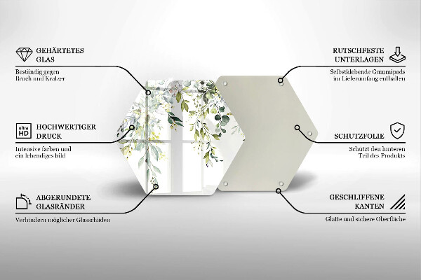 Glas Herdabdeckplatte Dekorative Blätter und Blüten