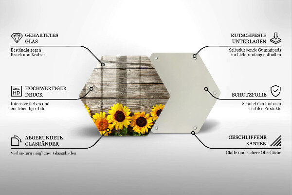 Glas Herdabdeckplatte Sonnenblumen auf Brettern