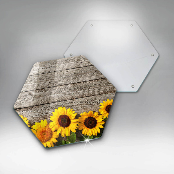 Glas Herdabdeckplatte Sonnenblumen auf Brettern