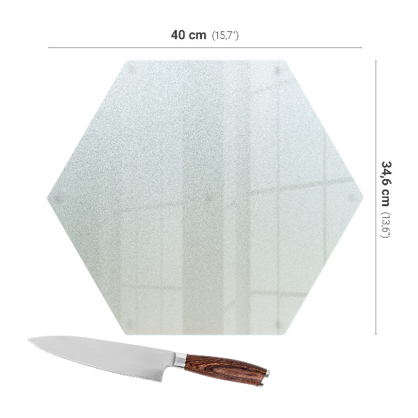 Sechseckiges Schneidebrett aus Glas 40 cm hoch