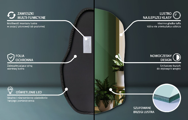 Unregelmäßiger spiegel mit led einzigartig 100x65 cm