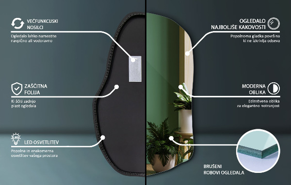 Unregelmäßiger spiegel mit led einzigartig 100x65 cm