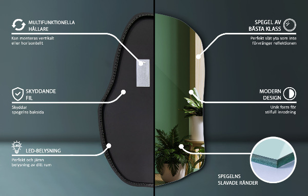 Asymmetrischer spiegel beleuchtet einzigartig 70x46 cm
