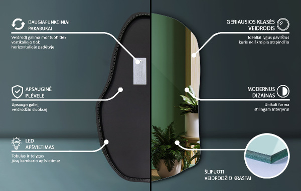 Asymmetrischer spiegel beleuchtet einzigartig 70x46 cm