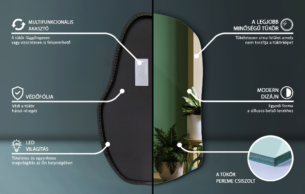 Asymmetrischer spiegel beleuchtet einzigartig 70x46 cm