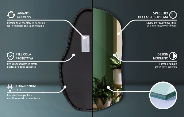 Unförmiger spiegel beleuchtet modern 90x59 cm