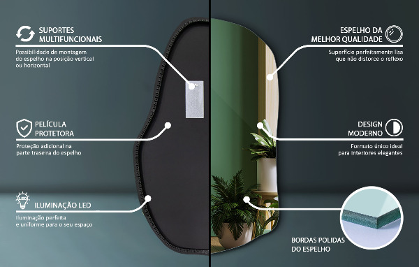 Unförmiger spiegel beleuchtet modern 90x59 cm