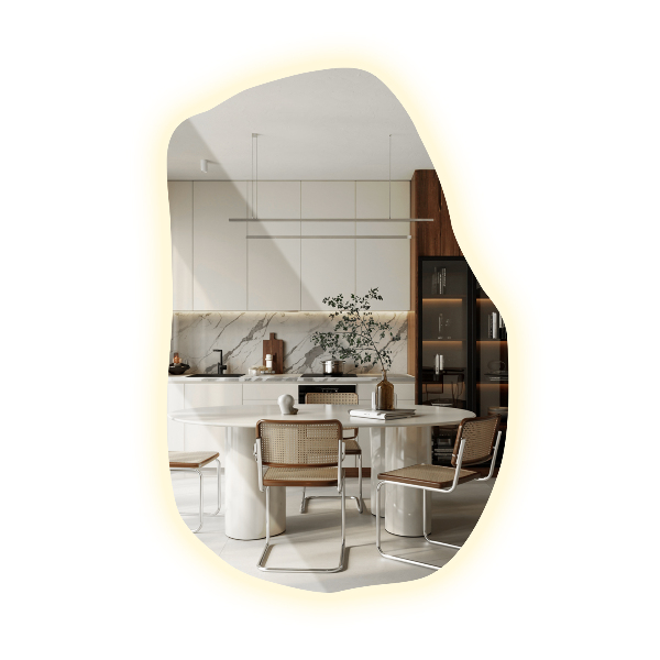 Unförmiger spiegel beleuchtet modern 90x59 cm