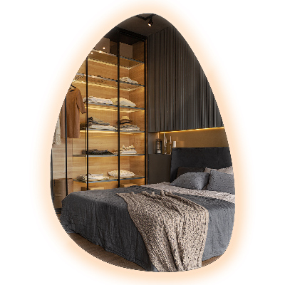 LED Spiegel in asymmetrischer Eiform 64x90 cm