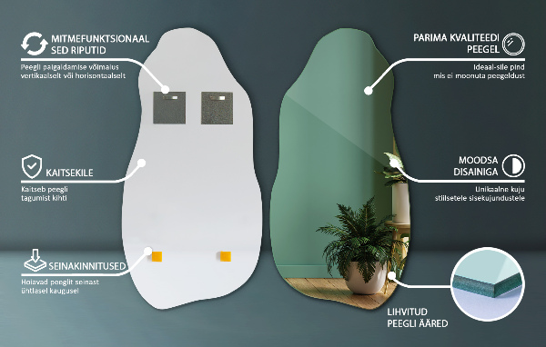 Spiegel unförmig Originalaufhängung 50x100