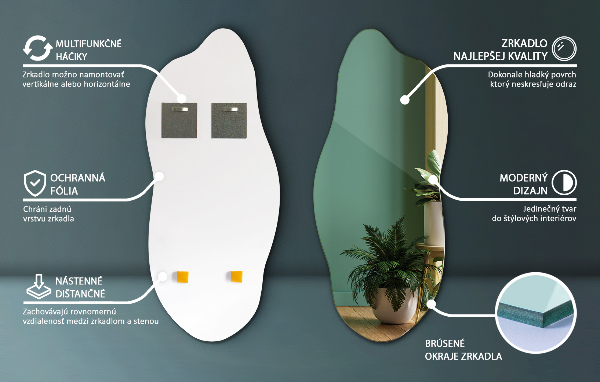 Asymmetrischer spiegel dekorativ für die Wand 35x80 cm