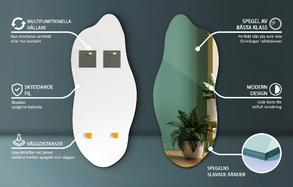 Asymmetrischer spiegel dekorativ für die Wand 35x80 cm