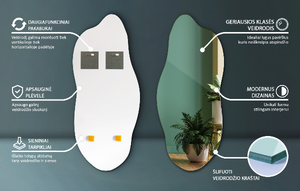 Asymmetrischer spiegel dekorativ für die Wand 35x80 cm