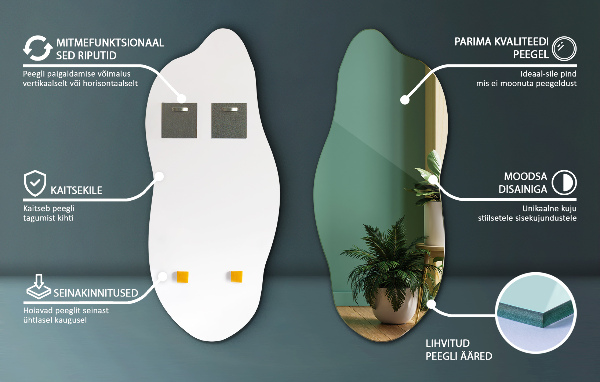 Asymmetrischer spiegel dekorativ für die Wand 35x80 cm