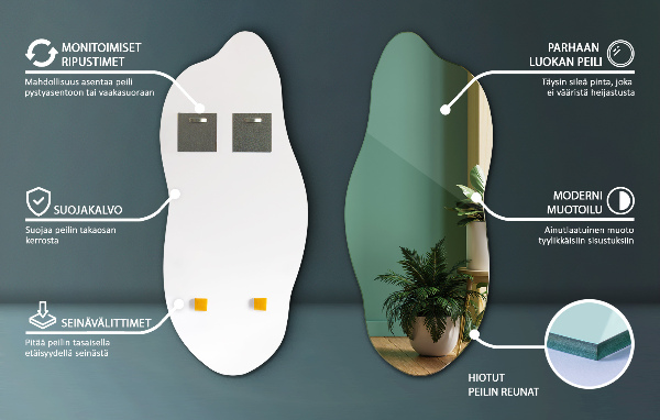 Asymmetrischer spiegel dekorativ für die Wand 35x80 cm
