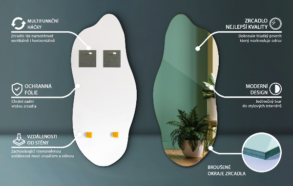 Asymetrischer spiegel ohne Rahmen 40x90 cm